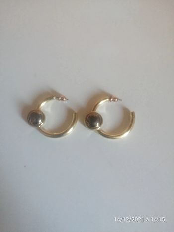 🌸Créoles dorées avec perle squartz noir "Lou Yetu" 🌸