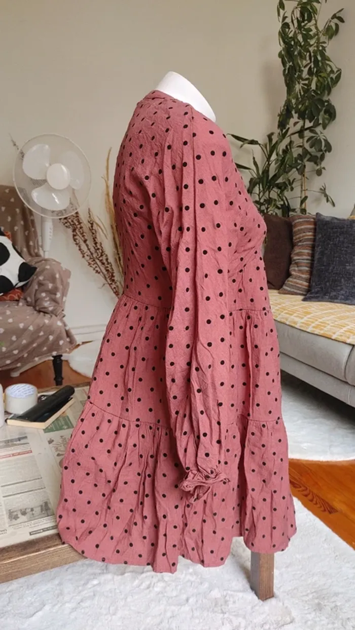 Robe couleur rouille à pois noircasual mini manches longues décolleté - photo numéro 2