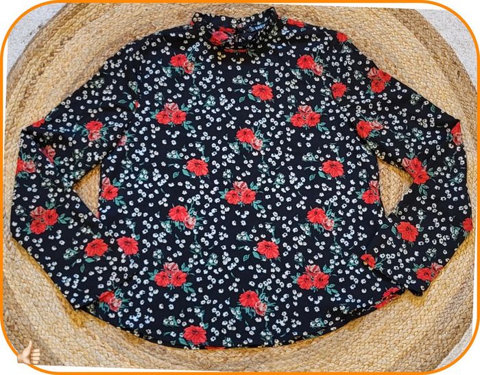 Blouse motif floral à manches longues - Shein - Noir - Femme - Très bon état