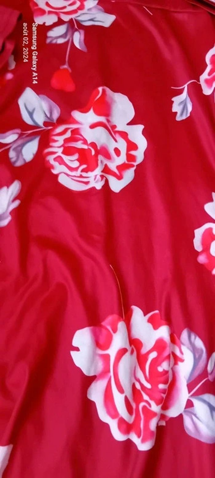Robe très longue viscose motif roses bordeaux femme L - photo numéro 8