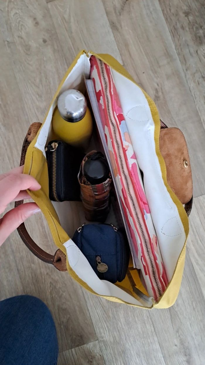 Sac Pliage Longchamp jaune moutarde taille L - photo numéro 5