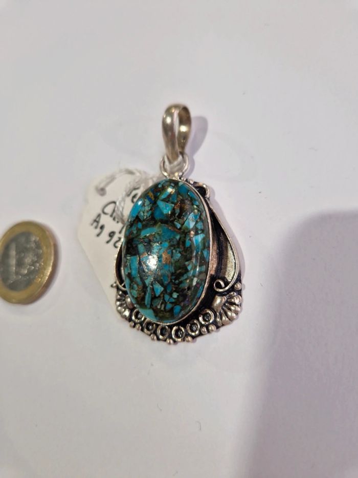 Pendentif Chrysocolle cuivre argent 925 - photo numéro 5