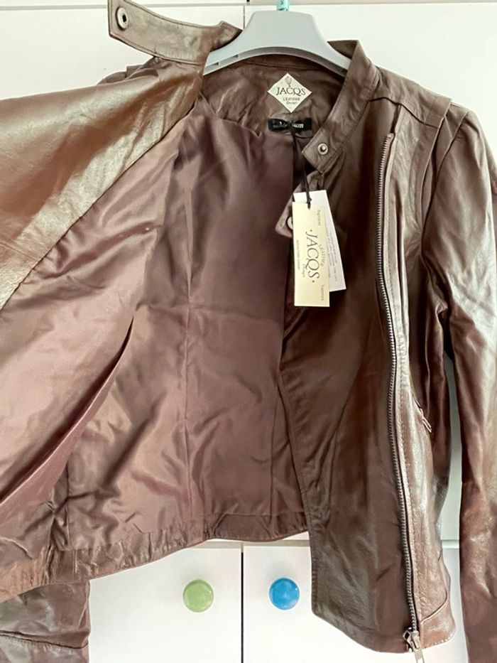Veste asymétrique en cuir marron taille M Jacqs Leather - photo numéro 5