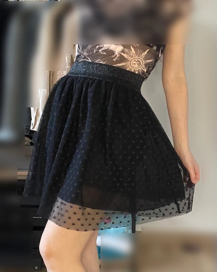 jupe noire patineuse en tulle à pois taille 36