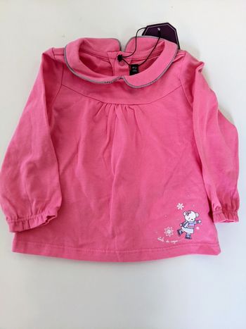 Blouse tunique chemisier tee shirt rose ourson sergent major 9 mois 71 cm neuf