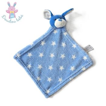 Doudou plat Lapin bleu blanc étoiles Tom & Kiddy
