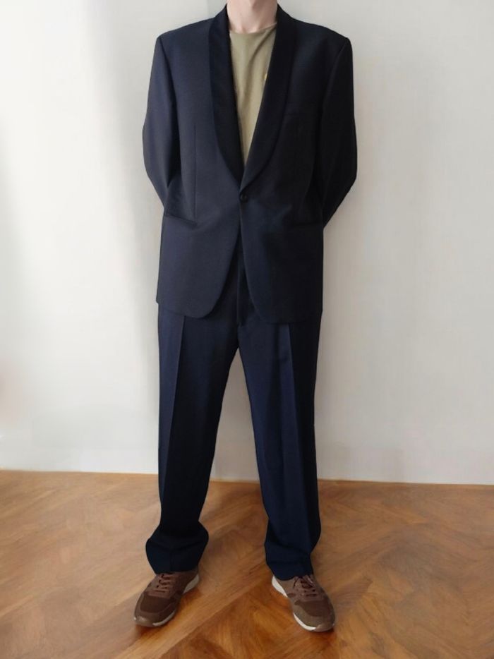 Costume smoking 2 pièces noir bleu nuit laine Vintage / Torrente - 46/XXXL - photo numéro 2