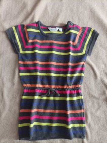 Pull long rayé manches courtes avec petite ceinture 3 ans