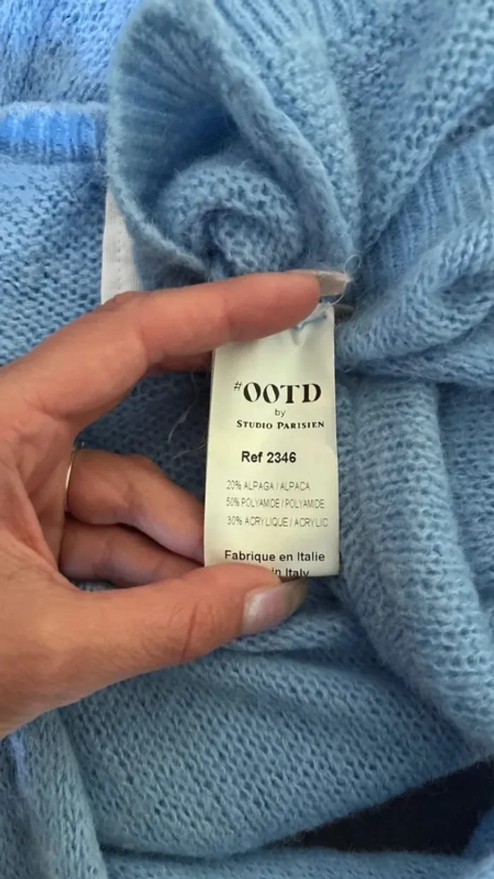 💕 Pull en maille bleu ciel col rond en laine taille unique #ootdbystudioparis - photo numéro 4