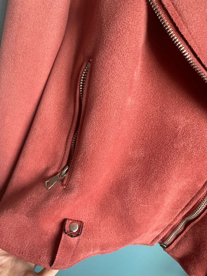 Blouson perfecto style biker en effet daim rose - photo numéro 2