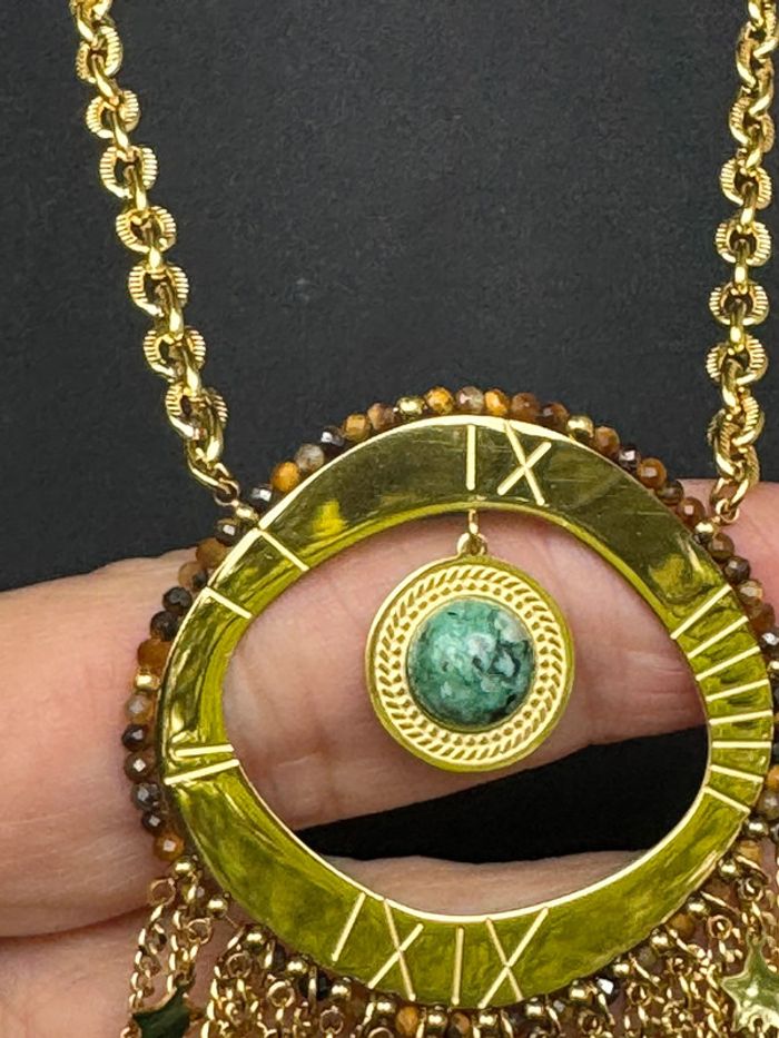 Sautoir habaha Paris acier inoxydable  chaîne  réglable chaises pierres pyrite amazonite dorés - photo numéro 6