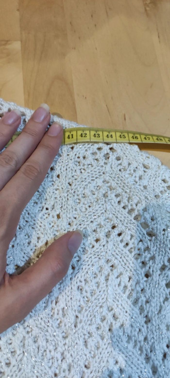 Pull long manches courtes ajouré blanc pailleté - photo numéro 7
