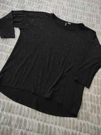Blouse tee-shirt manches 3/4 noir a paillettes H&M taille 38
