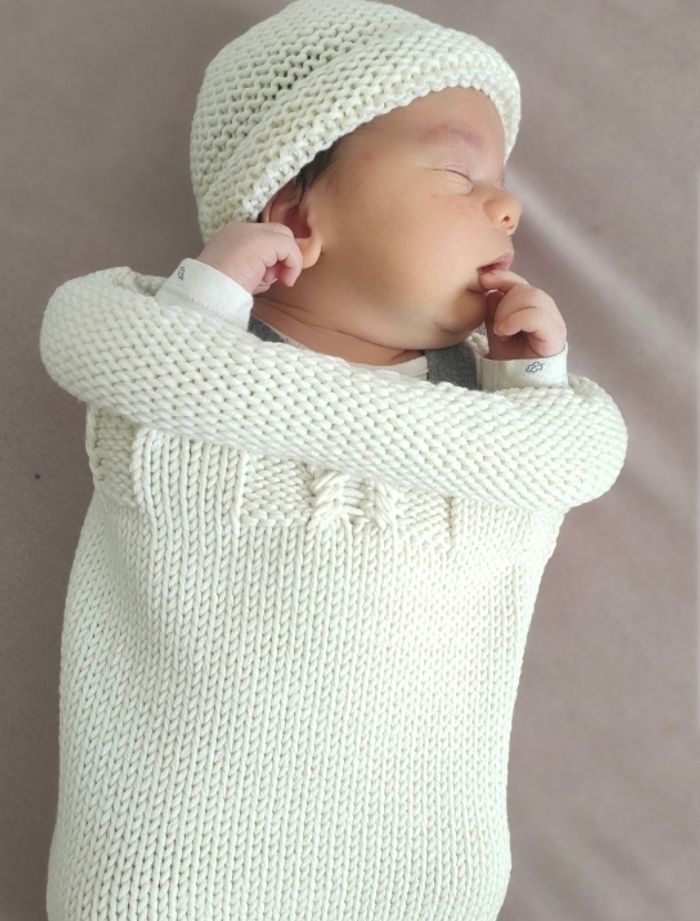 Cocon de naissance laine mérinos tricot bébé maternité - photo numéro 5