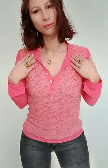 Blouse doublée dentelle rose corail