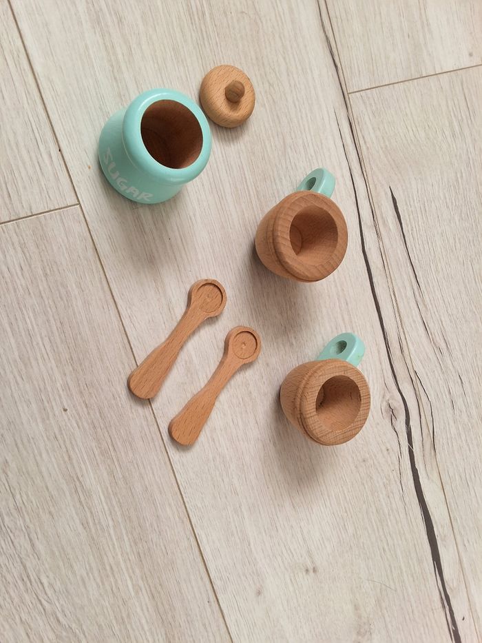 Jeu jouet enfant bois machine à café expresso 2 tasses et sucrier - photo numéro 5
