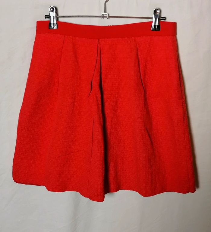 Jupe courte rouge en soie et coton taille 38 Claudie Pierlot - photo numéro 7