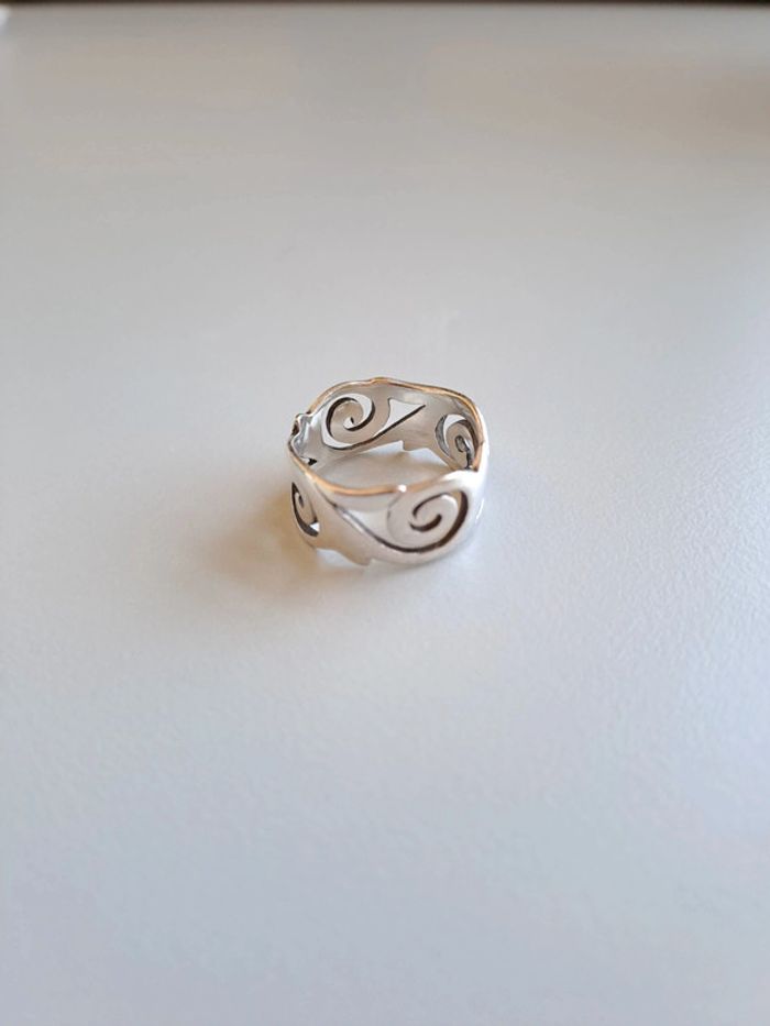 Bague large argent 925 ajourée motif spirales - photo numéro 2