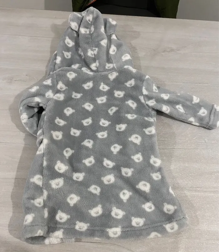 Peignoir de chambre gris & blanc ours bébé mixte 12 mois TFQ Baby Collection - photo numéro 2