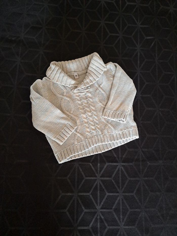Magnifique pull bleu et crème 100%coton 6mois - photo numéro 3