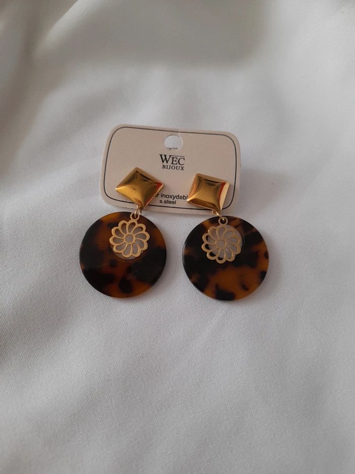 Boucles d'oreilles marron et doré neuve avec étiquette 🏷