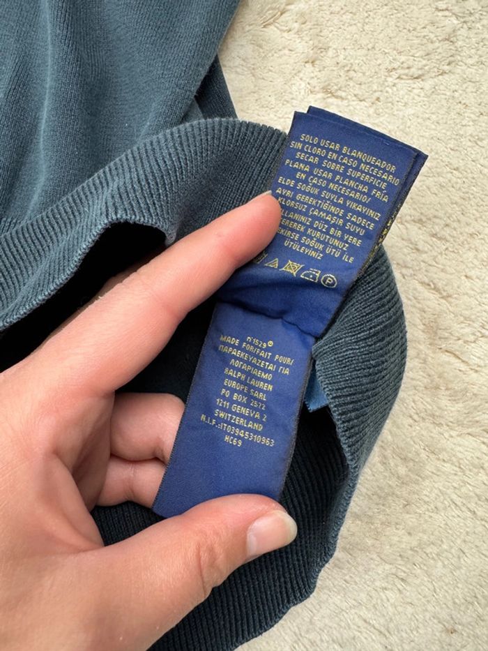 Pull Ralph Lauren Col V Léger Logo brodé Uni Noir Taille L - photo numéro 7