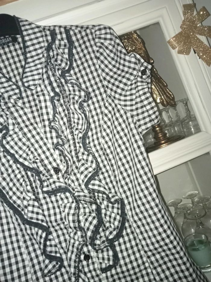 Chemise / top / blouse vichy et col jabot by Morgan taille 36 comme neuve - photo numéro 16