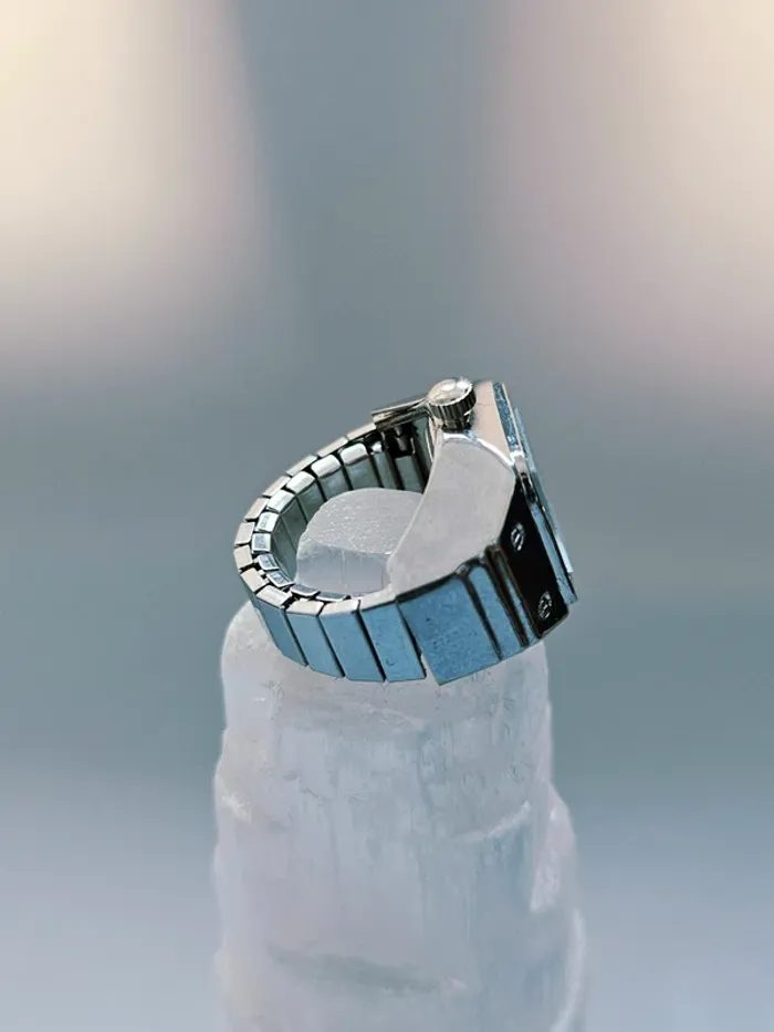 Bague Montre Argentée Cadran Carré Noir - photo numéro 6