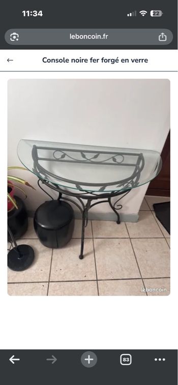 Console en verre et fer forgé