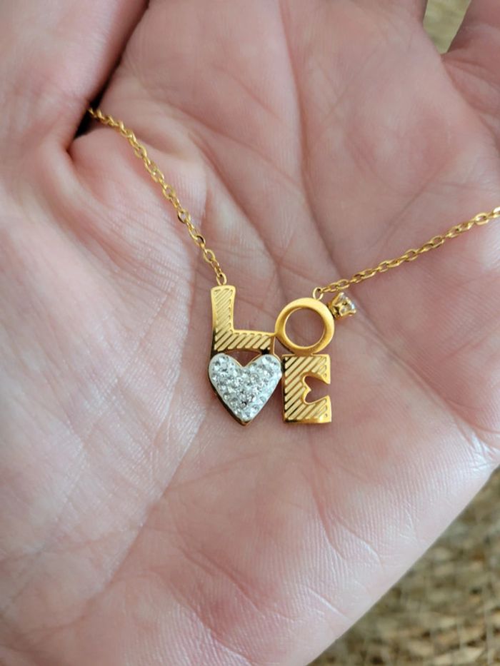 Collier love, cœur en zirconiums acier - photo numéro 6