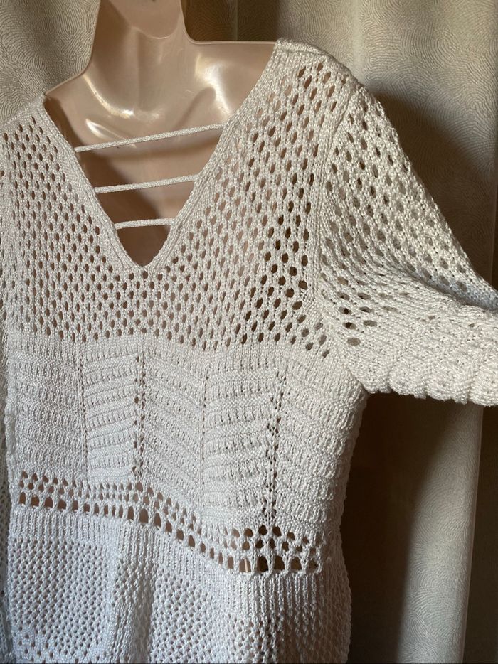 Pull blanc tricot crochet 46 Bodyflirt - photo numéro 5