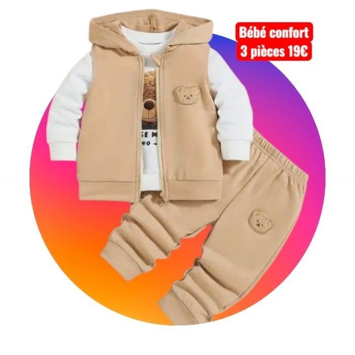 Vetement bébé 6/9 M  3 pièces veste avec capuche pantalon sweet - photo numéro 5
