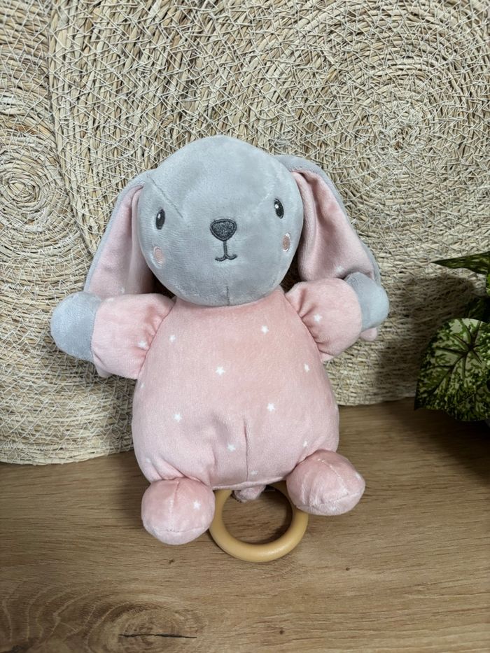 Neuf doudou lapin musical rose gris étoile simba toys - photo numéro 2