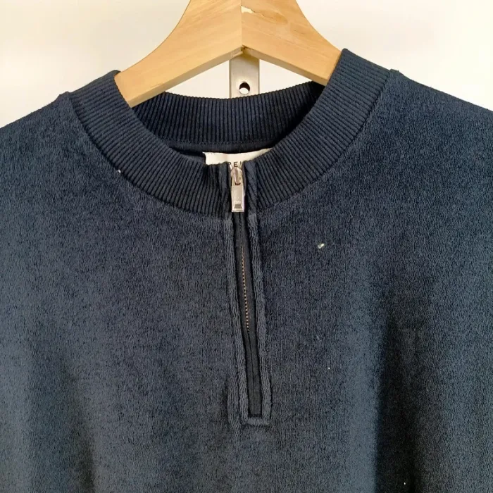 T-shirt zippé bleu marine en maille éponge Reiss Taille M Style casual chic A762 - photo numéro 2