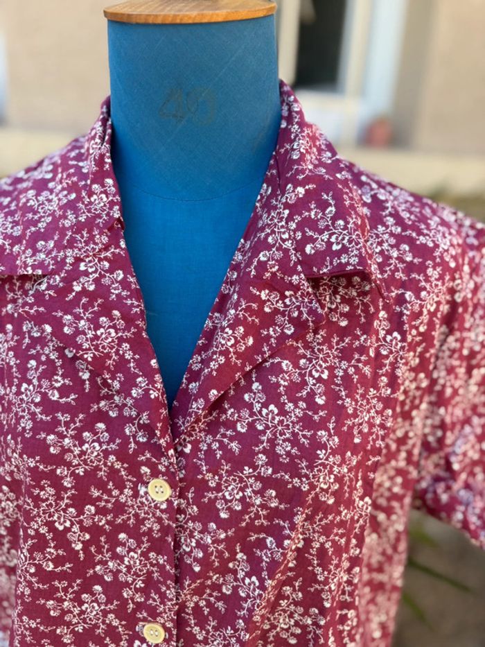 Robe blouse des années 70 - à motif fleuri - taille 52 - en très bon état - photo numéro 4