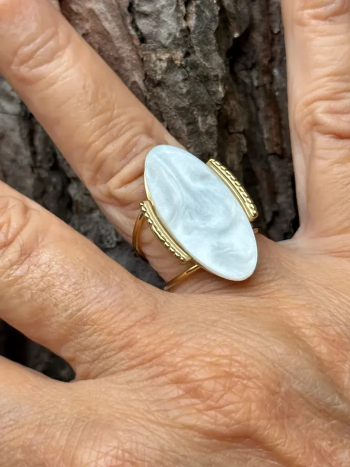 Grande bague réglable pavé blanc nacré acizg inoxydable or réglable - photo numéro 4