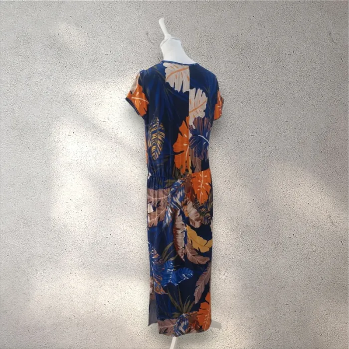 Robe longue fluide fendue et imprimée manches courtes taille unique - photo numéro 4