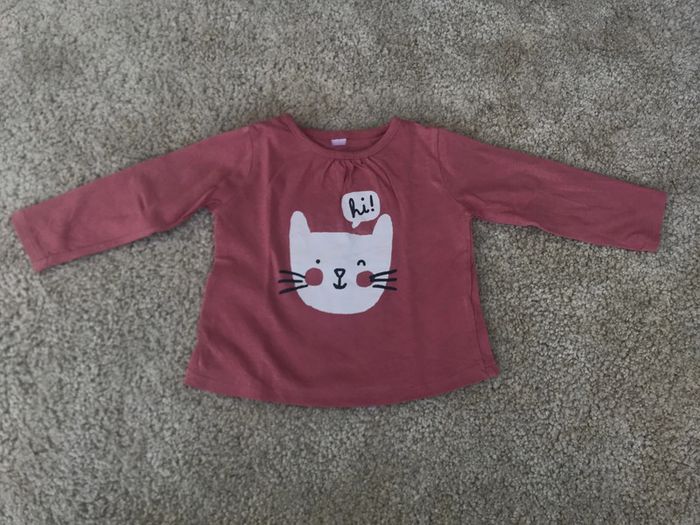 Tee-shirt à manches longues chat rose comme neuf- 9 mois - tex