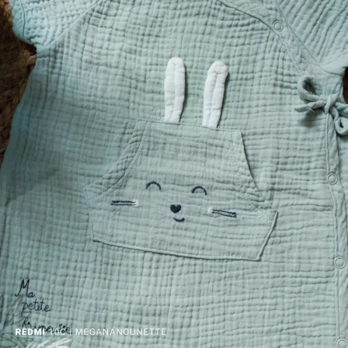 🐰🍃 Barboteuse gaze de coton – Petit Béguin – Gamme Frimousse – 9 mois / 74 cm – Très bon état - photo numéro 4
