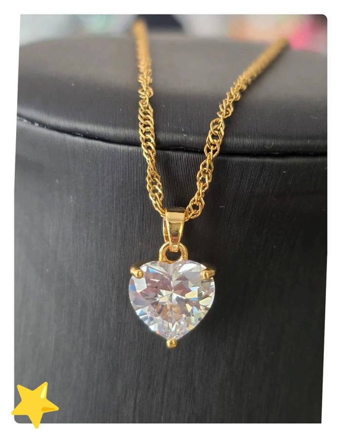 Collier acier inoxydable dorée pendentif cœur solitaire - photo numéro 6