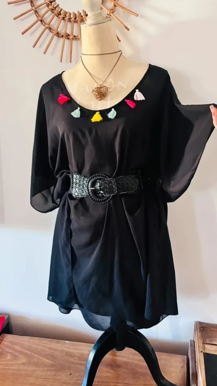 💕 sortie de plage noire transparente à manches larges taille 40 L - photo numéro 4