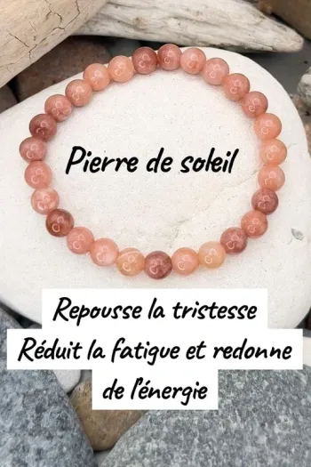 Bracelet en pierres naturelles – Pierre du Soleil + Fleur de vie