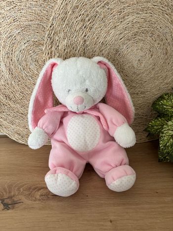Doudou lapin rose blanc écharpe pois tex baby 