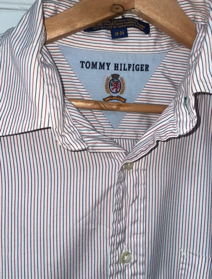 Chemise Tommy Hilfiger homme rayée rouge/bleu – 100% coton – Taille L - photo numéro 3