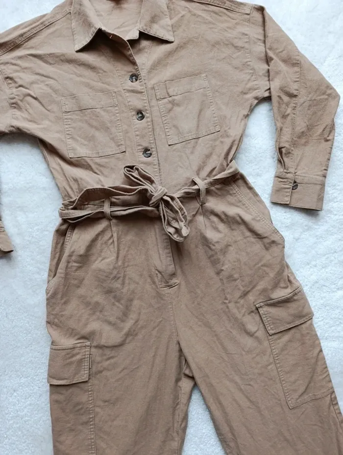 Combinaison H&M 36 beige marron ceinture assortie coton élasthanne - photo numéro 7