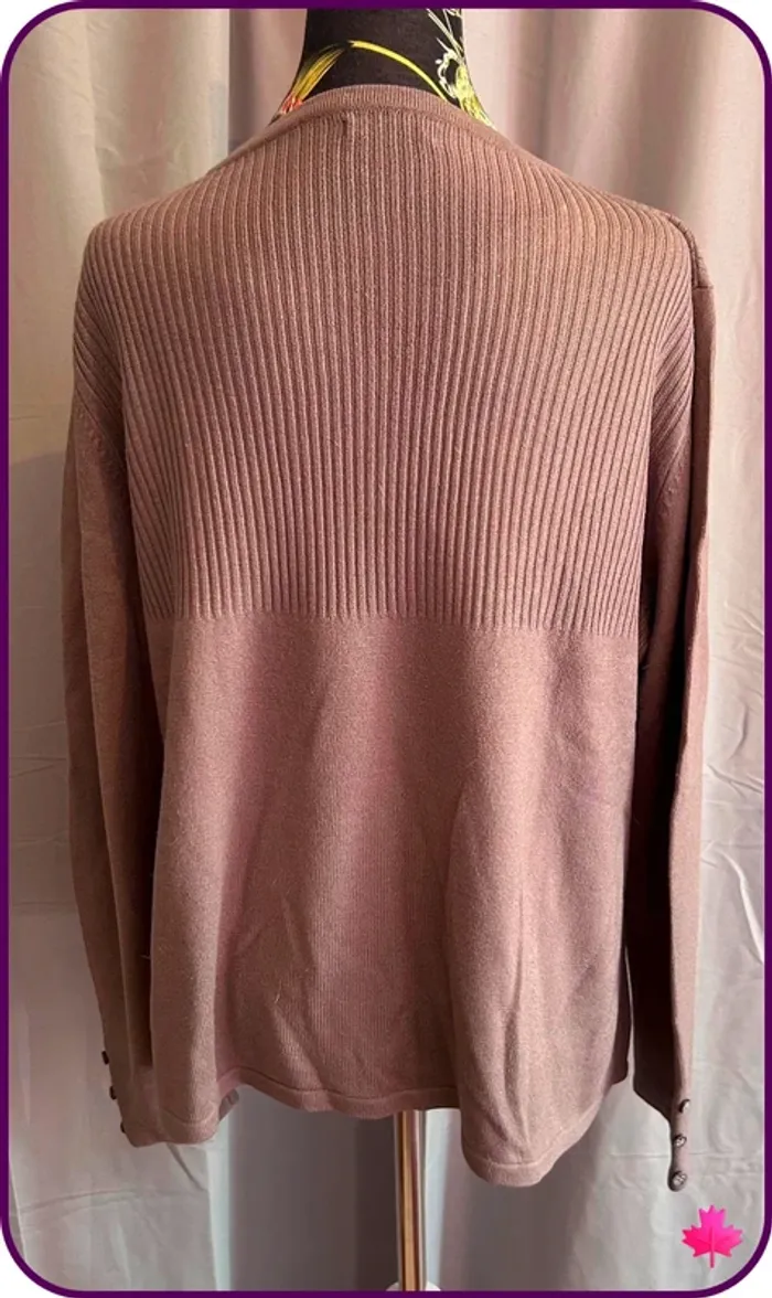 Pull Marron Rosé Col V Damart - Maille Côtelée - Grande Taille XL/XXL - photo numéro 3