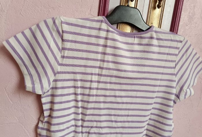 Tee-shirt " Stéréo Maman" rayé blanc  mauve - photo numéro 7