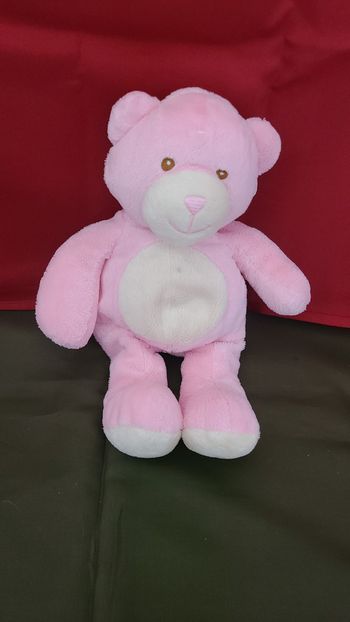 Doudou Gipsy peluche ours ourson rose et blanc crème