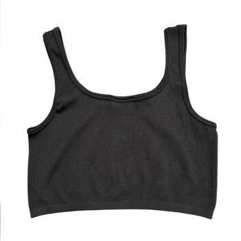 Haut débardeur court crop top d'été léger à bretelle matière côtelé noir 