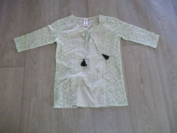 Tunique SHOW ROOM vert anis tissu dentelle pompons taille XS NEUVE